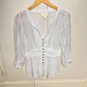 Maeve by Anthropology White Linen & Cotton Top